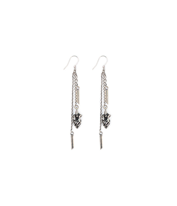 Pair of silver chain earrings on a white background