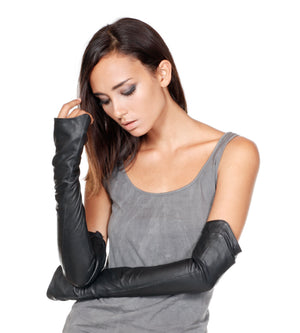 black leather opera gloves
