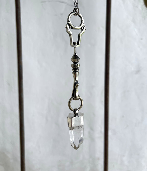 art nouveau spire connector with cystal pendant with chain and adjustable clasp.