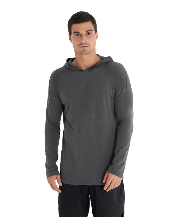 Long sleeve hoody shirt crafted from light weight certified organic cotton.  Men hoody. The  Shibori version is hand dyed with plants. 