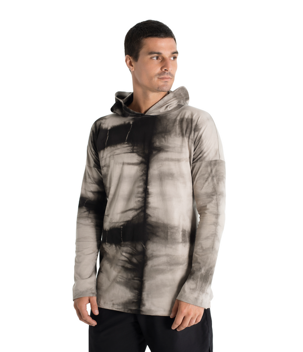 Long sleeve hoody shirt crafted from light weight certified organic cotton.  Men Hoody.  The  Shibori version is hand dyed with plants. 