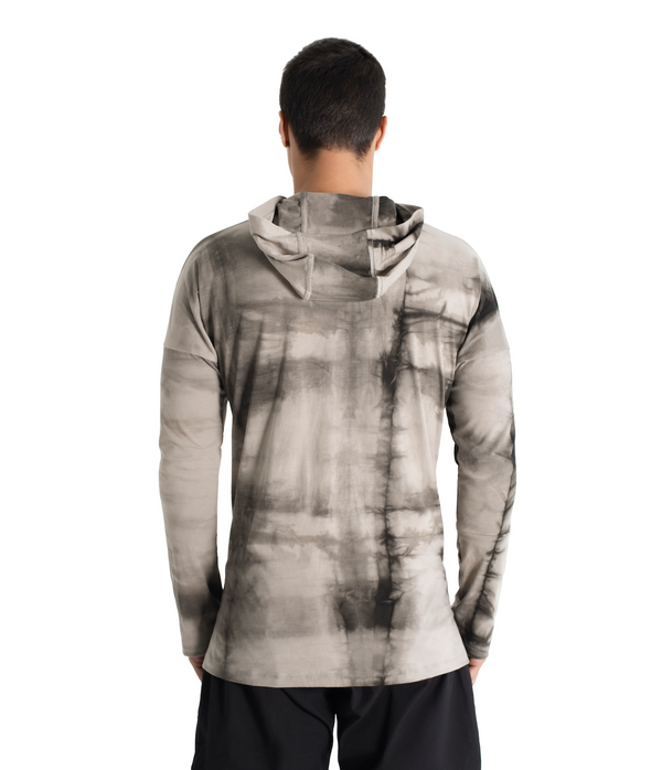 Long sleeve hoody shirt crafted from light weight certified organic cotton.  Men Hoody.  The  Shibori version is hand dyed with plants. 