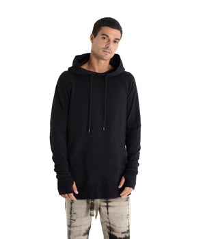 Drawstring hoodie sweatshirt crafted from medium weight cotton terry finished with ecovero* ribbing, lined hood.