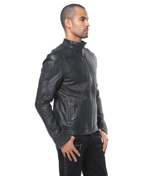 slim fitting sheep leather jacket with signature designer hardware