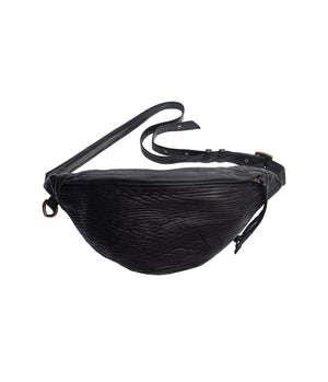 Leather fanny pack. Compact, adjustable leather waist bag designed to carry a wallet, an iphone, a few miscellaneous items and some keys.