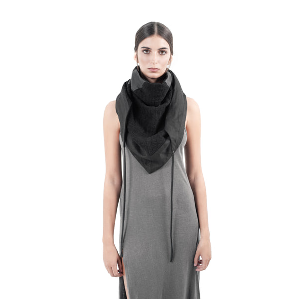 Handmade linen shawl with leather-Scarf-shawl-Linen.
