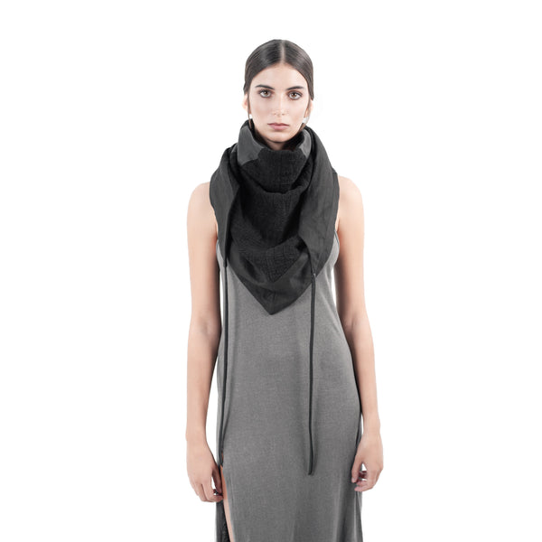 Handmade linen shawl with leather-Scarf-shawl-Liinen.