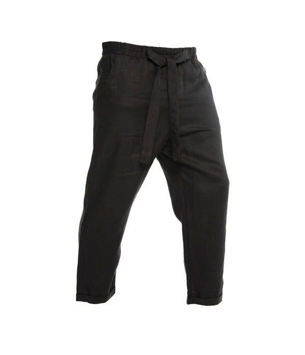 Ankle length unisex trousers, crafted from 100% linen, front-tie fastening, elastic on waist and 2 front pockets.  100% linen