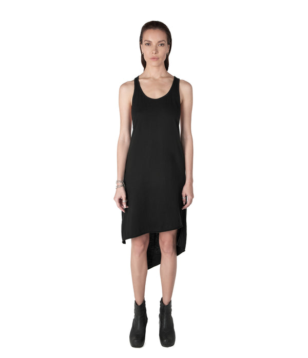 alt black dress. summer tank dress. Easy to wear relax fit asymmetrical tank dress made of very soft bamboo cotton blend.
