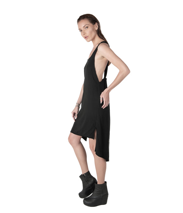 alt black dress. summer tank dress. Easy to wear relax fit asymmetrical tank dress made of very soft bamboo cotton blend.
