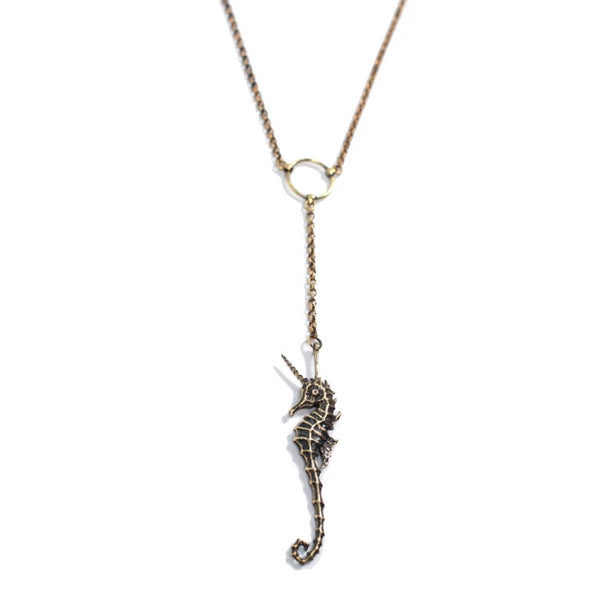 seahorse unicorn pendant - brass