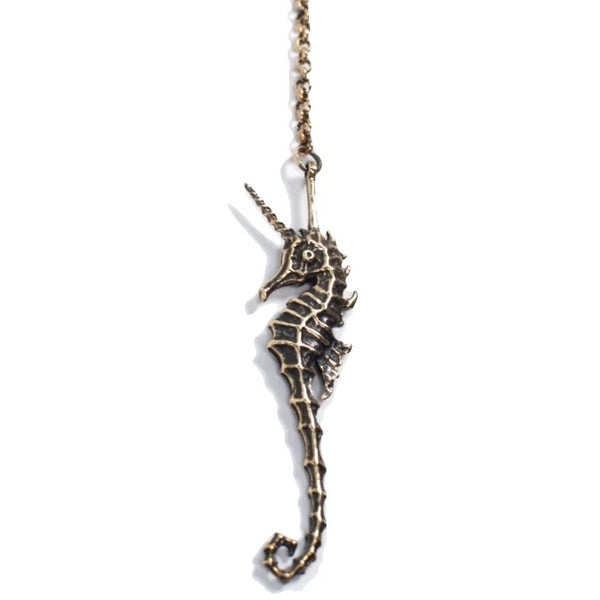 seahorse unicorn pendant - brass