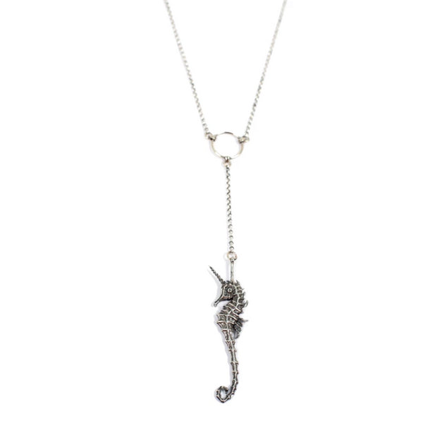 seahorse unicorn pendant - silver