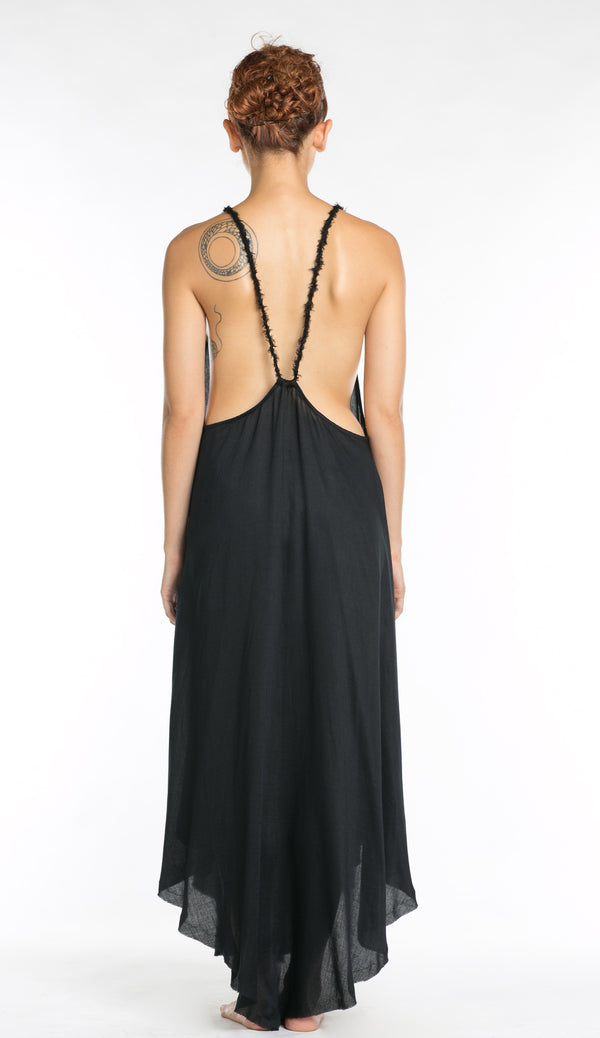 Sheer & flowy bohemian open back dress.